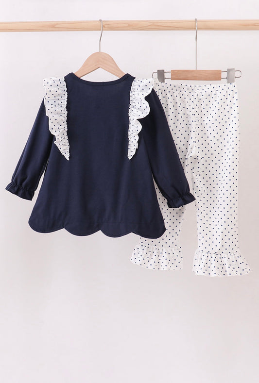 Navy Nativity Ruffle Pant Set