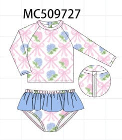Girls Blue Bow Floral 2pc Swim