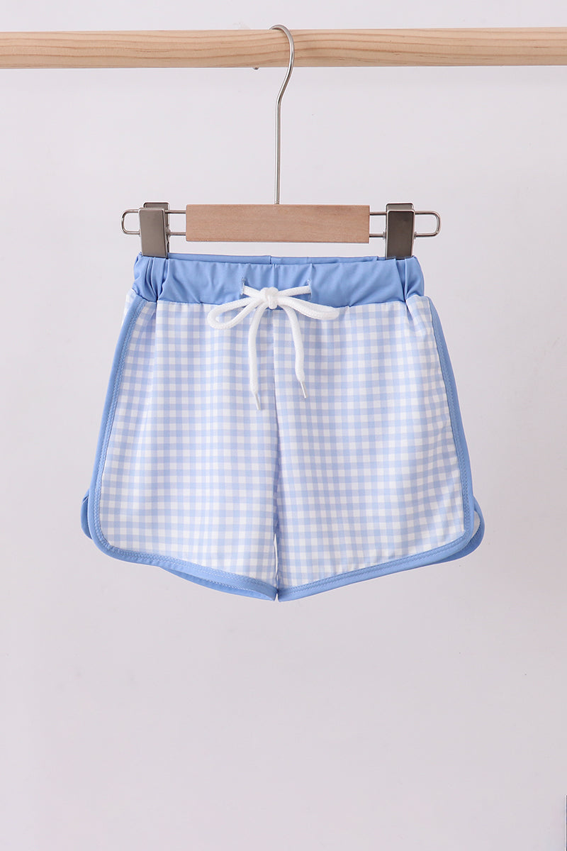 Boys Blue Gingham Swim Trunks