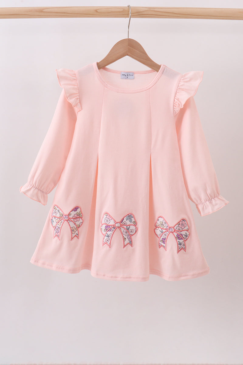 Pink Floral Bow Applique Dress