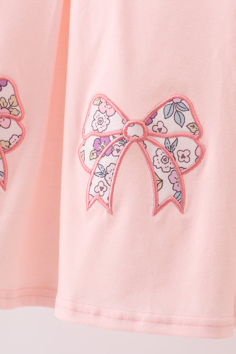Pink Floral Bow Applique Dress