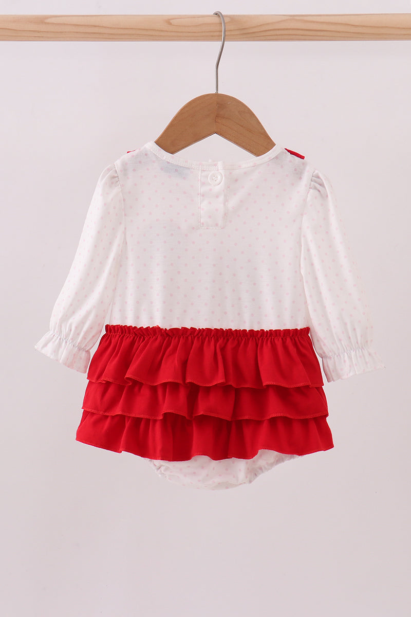 Girls White Puppy Embroidery Ruffle Bubble