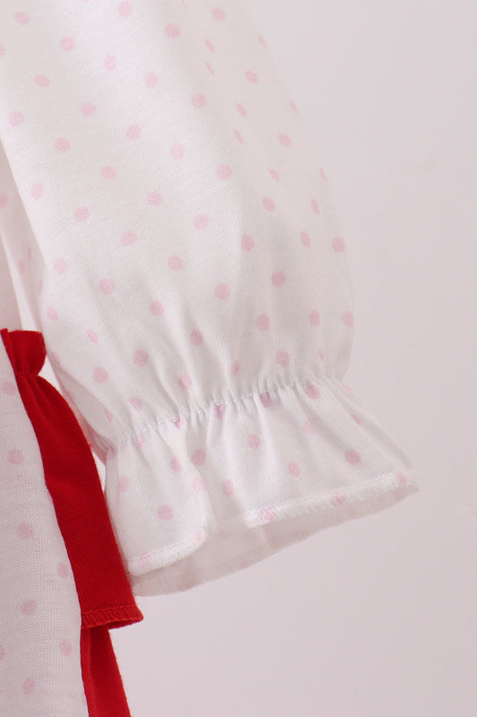 Girls White Puppy Embroidery Ruffle Bubble