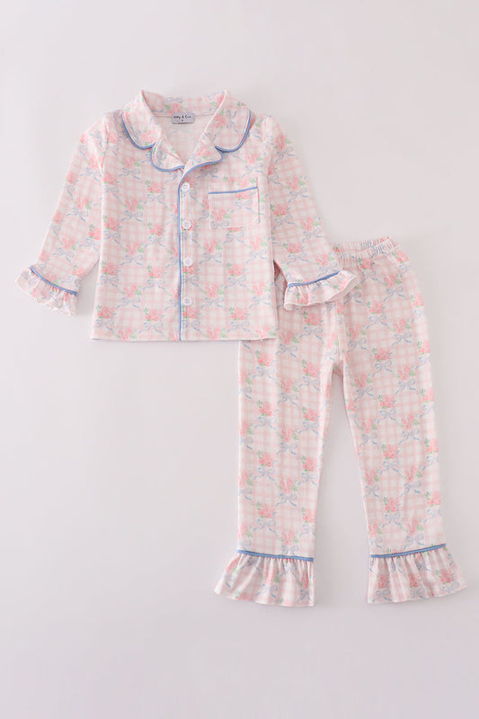 Pink Floral Print Ruffle Pajama Set