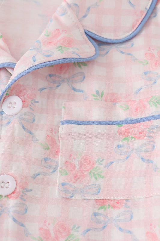Pink Floral Print Ruffle Pajama Set
