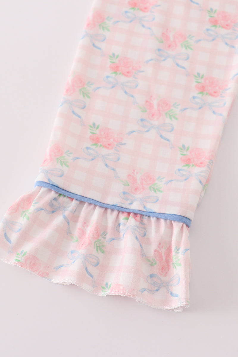 Pink Floral Print Ruffle Pajama Set