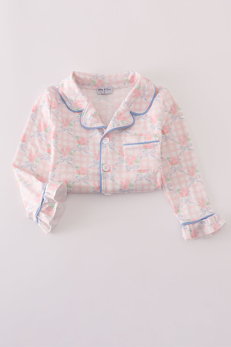 Pink Floral Print Ruffle Pajama Set