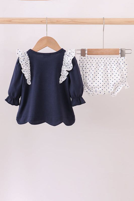 Navy Nativity Ruffle Bloomer Set