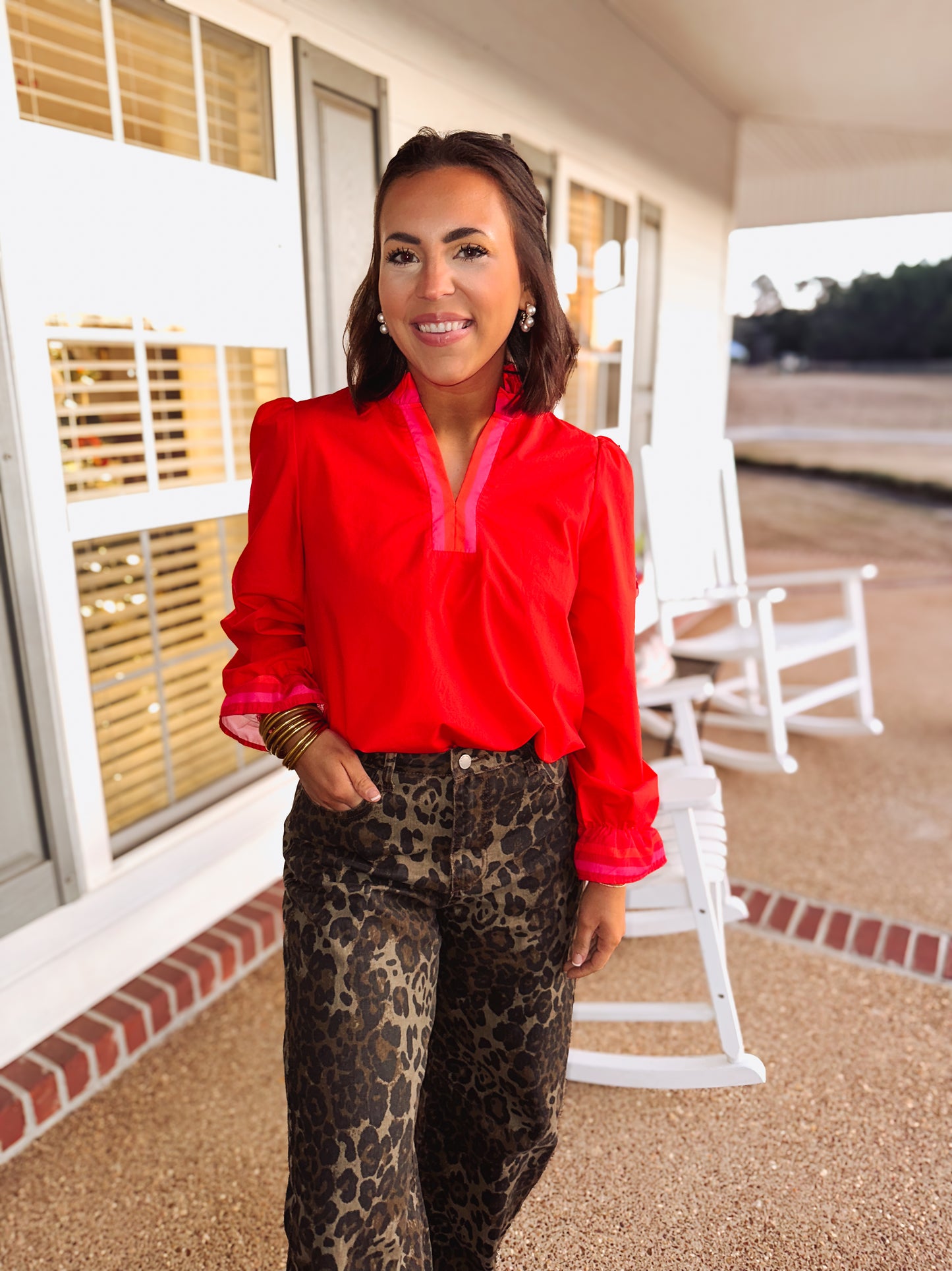 The Holly Grace Blouse in Red