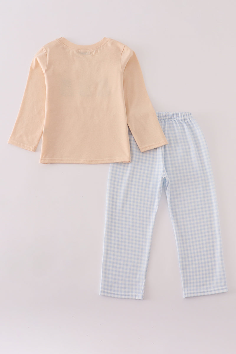 Boys Cream Puppy Embroidery Pants Set