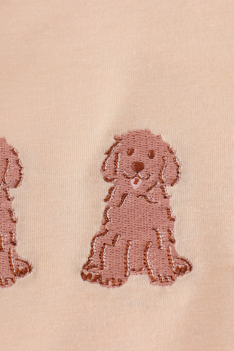 Boys Cream Puppy Embroidery Pants Set