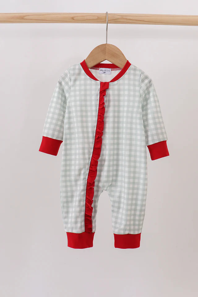 Sage Ruffle Gingham Pajama Romper