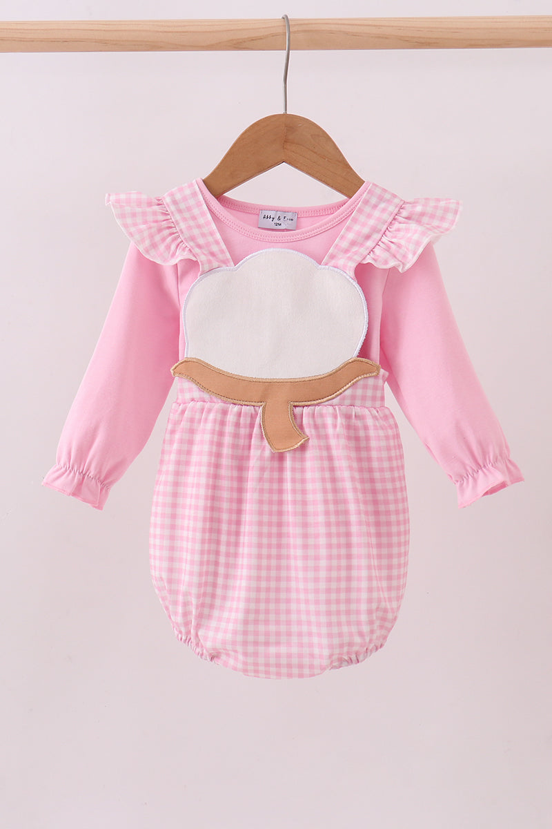 Girls Pink Cotton Applique Gingham 2pc Set