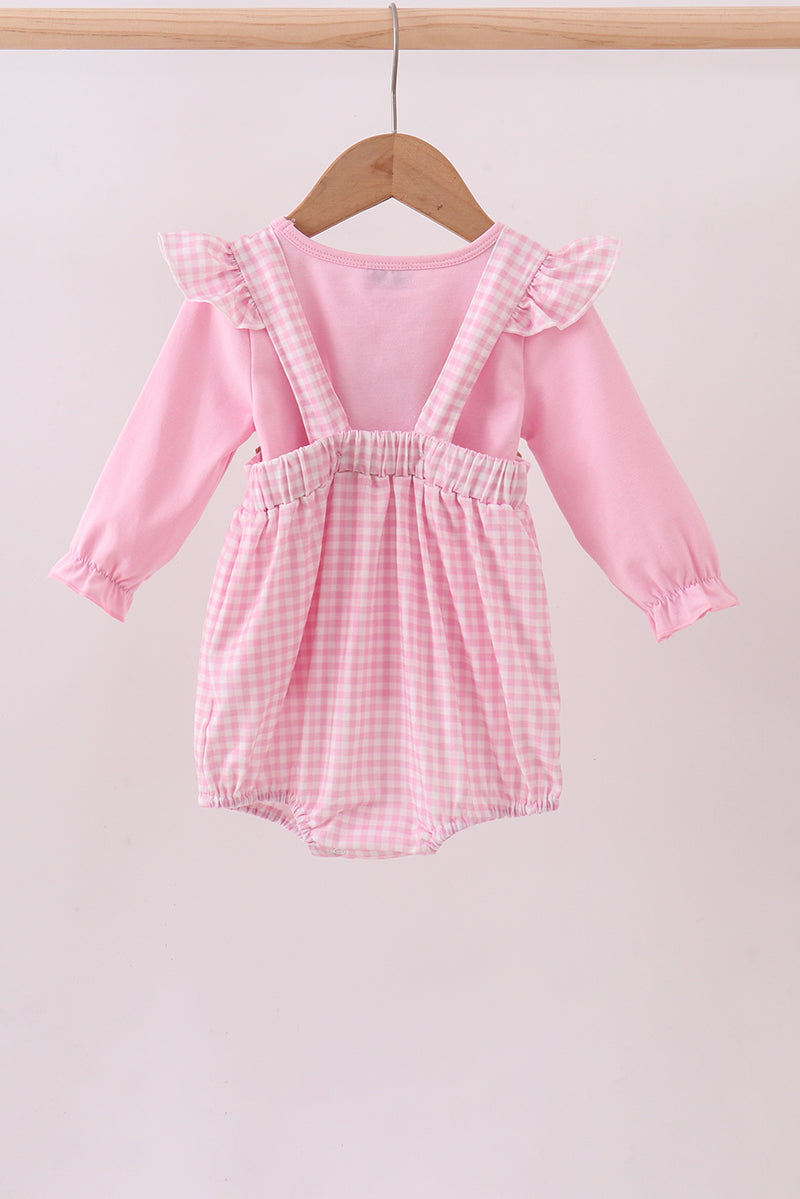 Girls Pink Cotton Applique Gingham 2pc Set