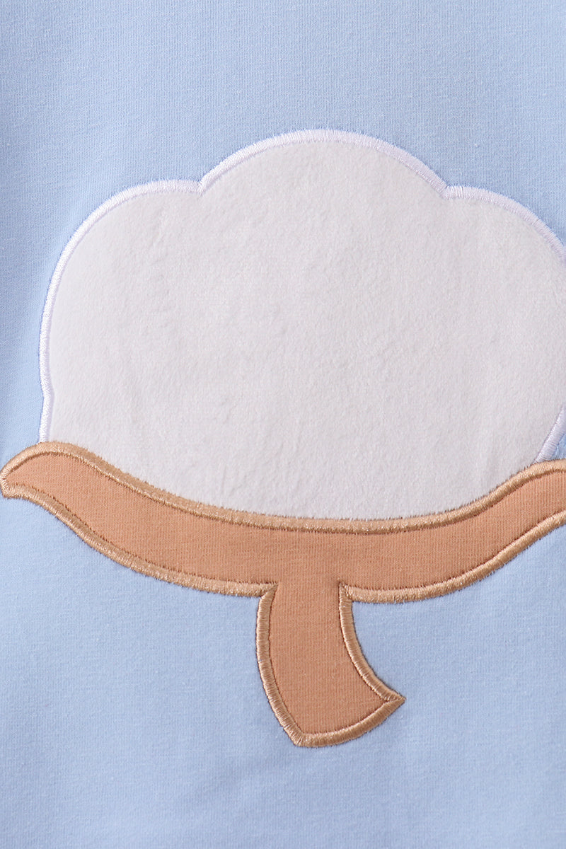 Boys Blue Cotton Applique Gingham Pants Set