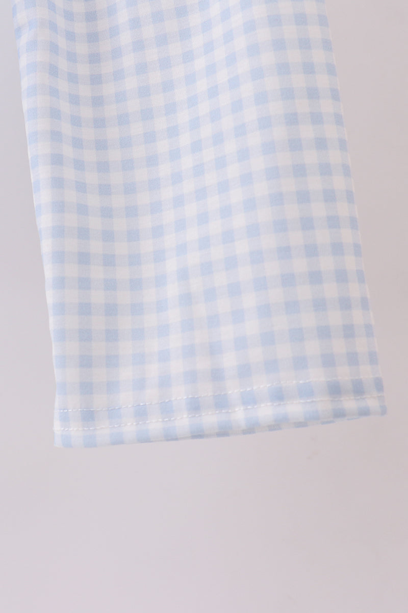 Boys Blue Cotton Applique Gingham Pants Set