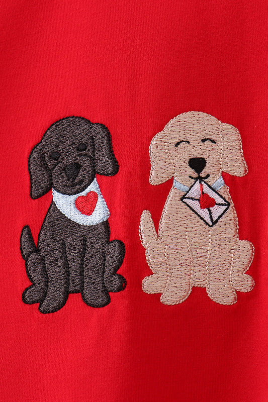 Red puppy embroidery gingham pants set