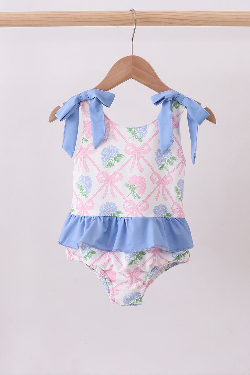 Girls Blue Bow Floral Swim