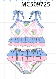 Girls Blue Bow Floral 2pc Swim
