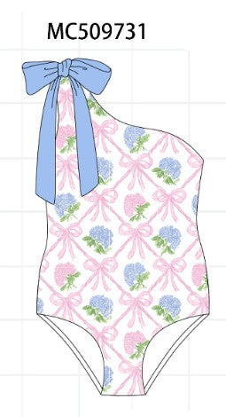 Mom's Match- Blue Bow Floral Swimsuit