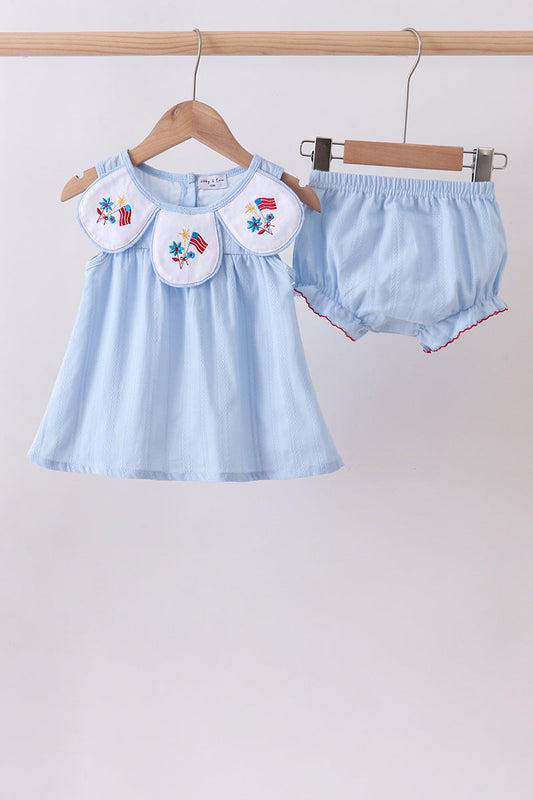 Blue Jacquard Embroidery Bloomer Set